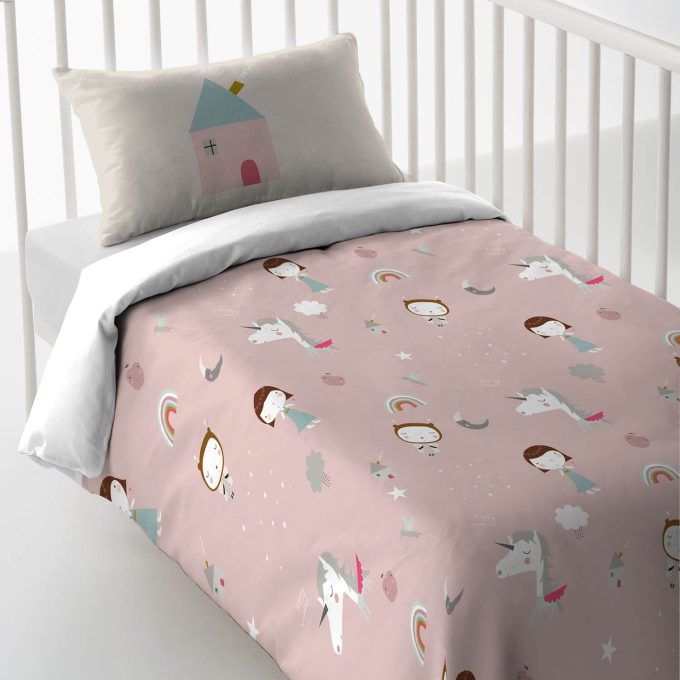 Funda nórdica cuna reversible Blanca Unicornio