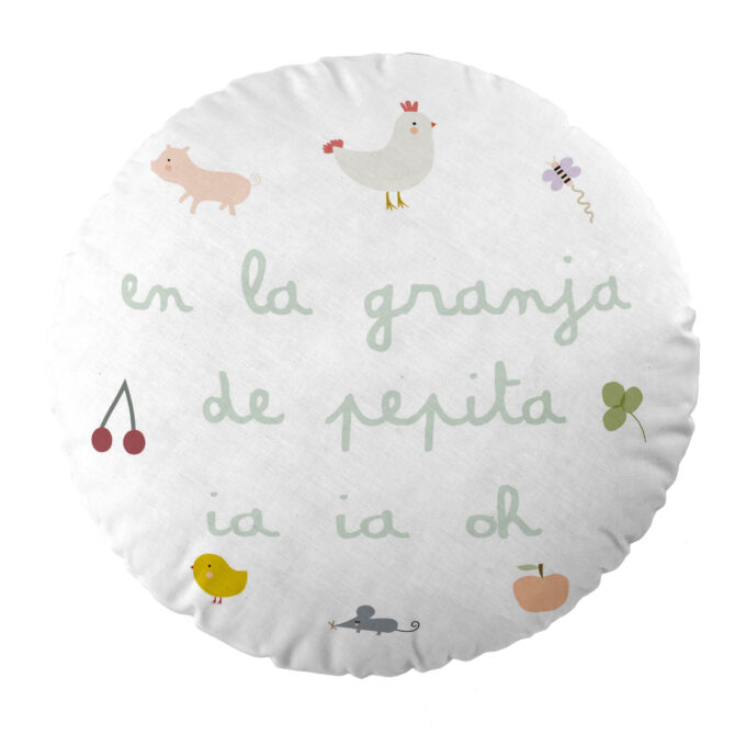 Cojín infantil reversible redondo Granja Pepita