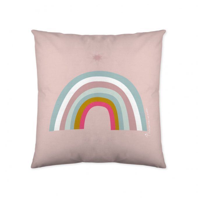 Funda Cojín infantil reversible casita arcoiris