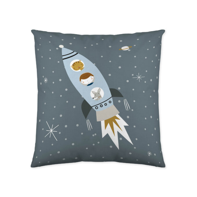 Funda cojín infantil reversible Viaje Espacial