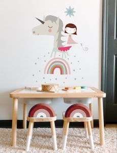 Vinilo infantil Hada Unicornio Arcoiris