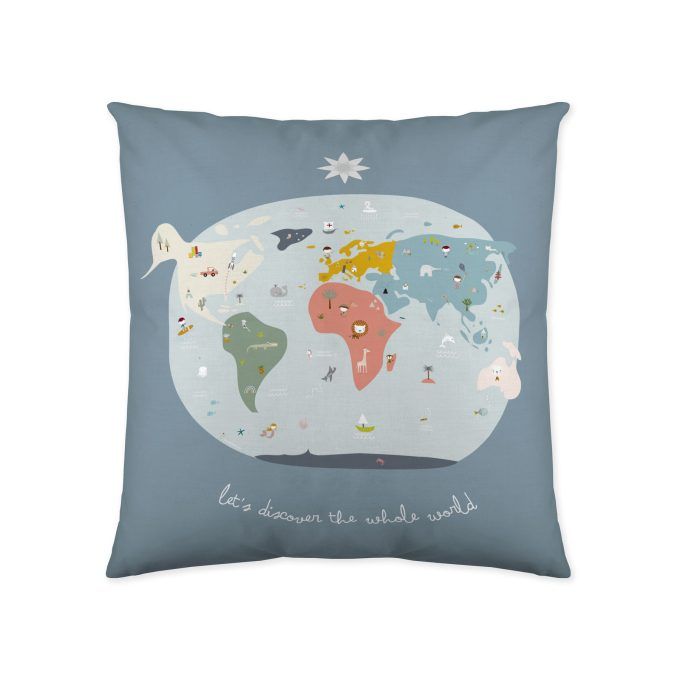 Funda cojín infantil Mapamundi Peces