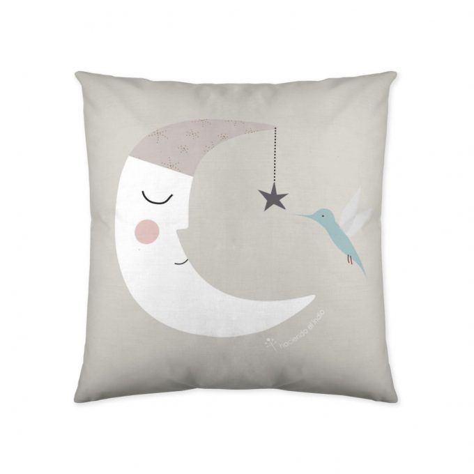 Funda cojín infantil reversible dinosaurio luna