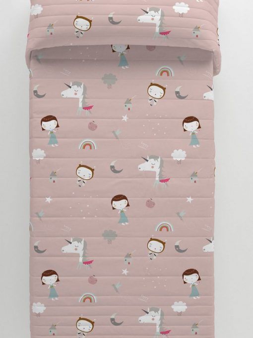 Colcha bouti reversible blanca unicornio