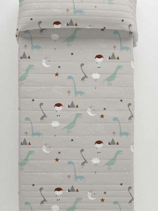 Colcha bouti reversible dinosaurios blanca