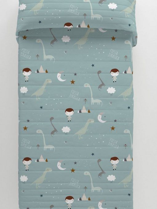 Colcha bouti reversible dinosaurios mint