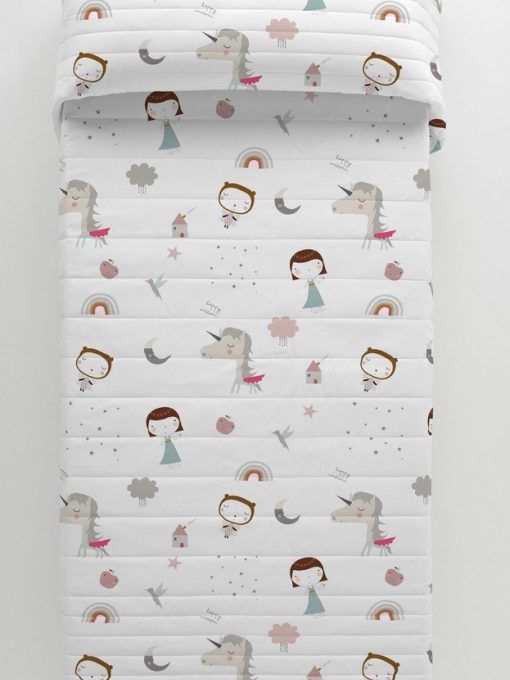 Colcha bouti reversible unicornio rosa