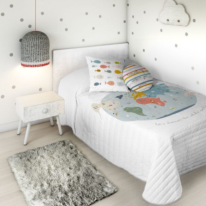Colcha Infantil reversible Mapamundi