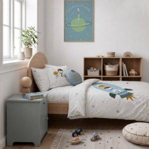 habitación infantil nave espacial con fundas nórdicas infantiles