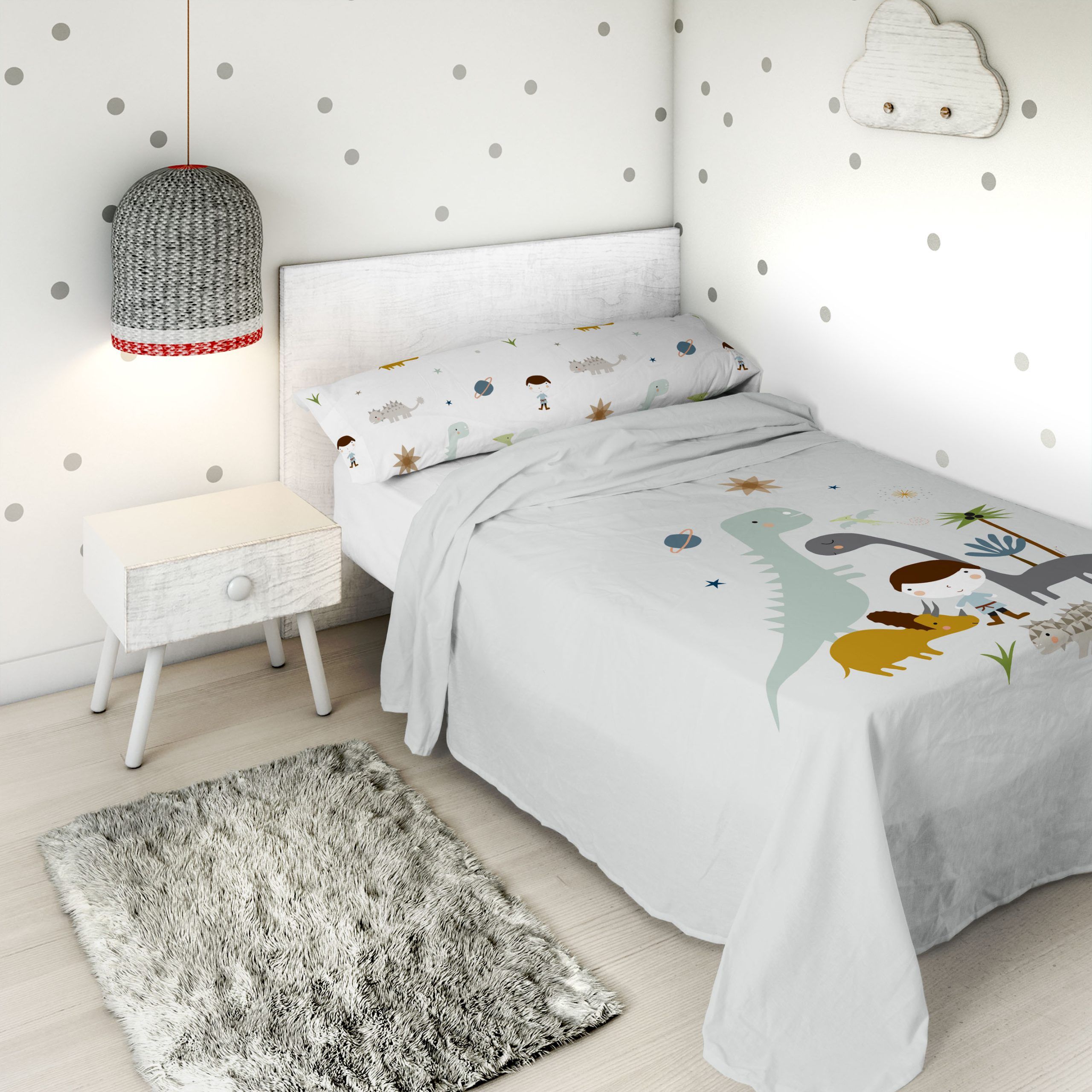 Sábanas Infantiles Dino Pandilla gris
